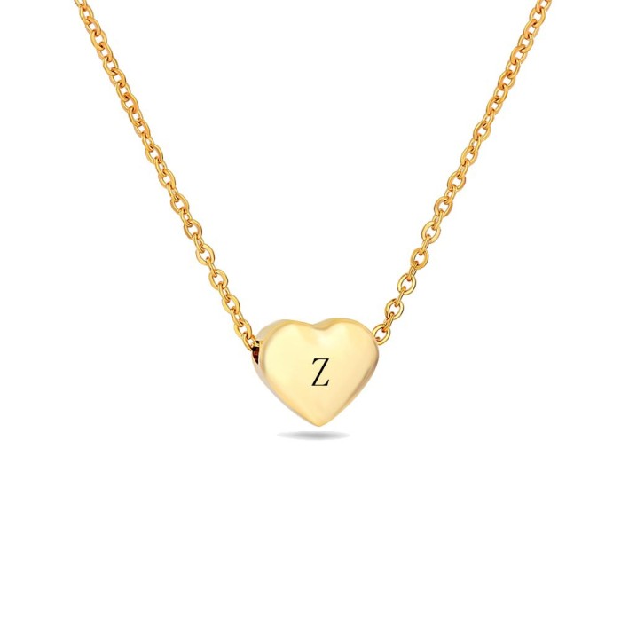Amazon Wish Hot Sale Stainless Steel Versatile Heart Pendant 26 English Letters Titanium Steel Collarbone Chain Necklace Wholesale