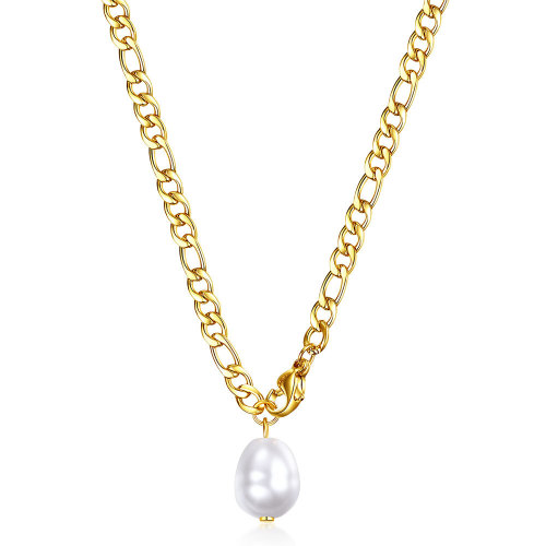European and American INS Fashion New Creative Titanium Steel Figaro Chain Imitation Pearl Pendant Collarbone Chain Necklace Manufacturer Wholesale