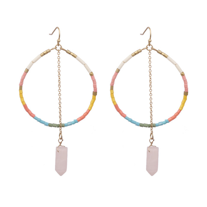 Amazon Personality Exaggerated Circle Double Layer Earrings Set Vintage Round Wooden Beads Colorful Bohemian Ear Clip...