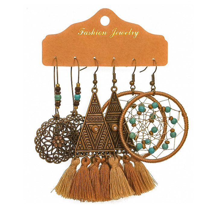 Hot Selling Set Tassel Earrings Exaggerated Jewelry Three-Pair Earring Set Ethnic Style Jewelry Wholesale, Jewelry Sets