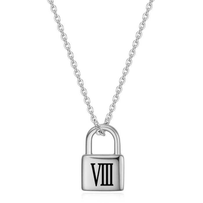 European and American Cross-Border Hot Sale 19MM Lock Head Lock Shape Personality Titanium Steel Versatile Roman Numeral Stainless Steel Necklace Wholesale