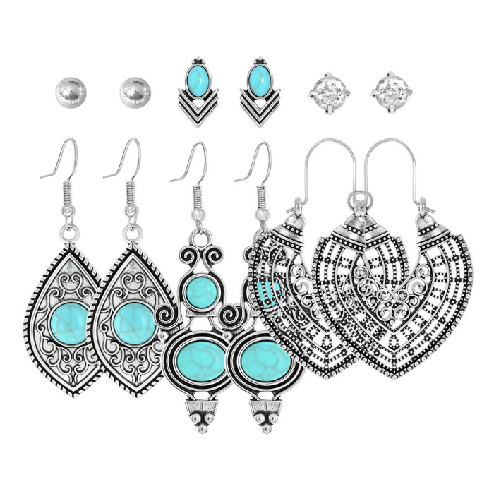 Fashion Bohemian Style Retro Silver Earrings Set New Ethnic Vacation Style Personality Ear Jewelry Wholesale From Yiw...