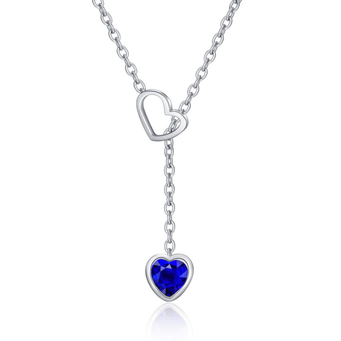 INS New Style Titanium Steel Collarbone Chain Versatile Heart Necklace Sapphire Women Simple Stainless Steel Pendant...