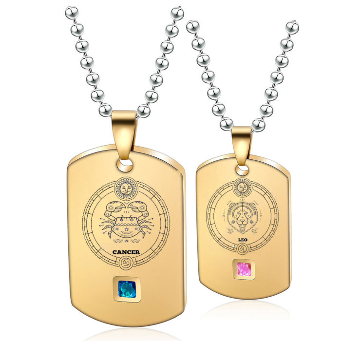 European and American INS Hot Sale 12 Zodiac Laser Military Tag Fashion Titanium Steel Necklace Couple Fashion Stainless Steel Necklace Wholesale