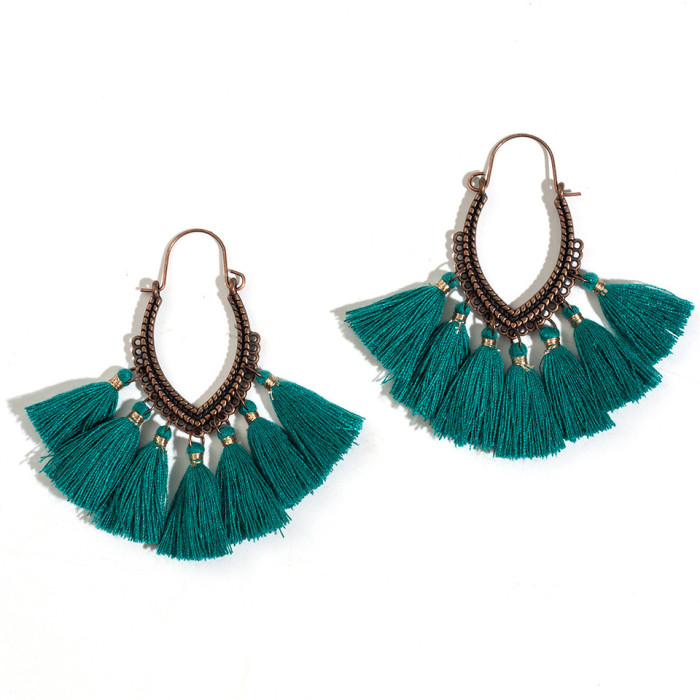 Bohemian Tassel Accessories Vintage Geometric U-Shaped Alloy Retro Earrings Exaggerated Ear Jewelry Wholesale