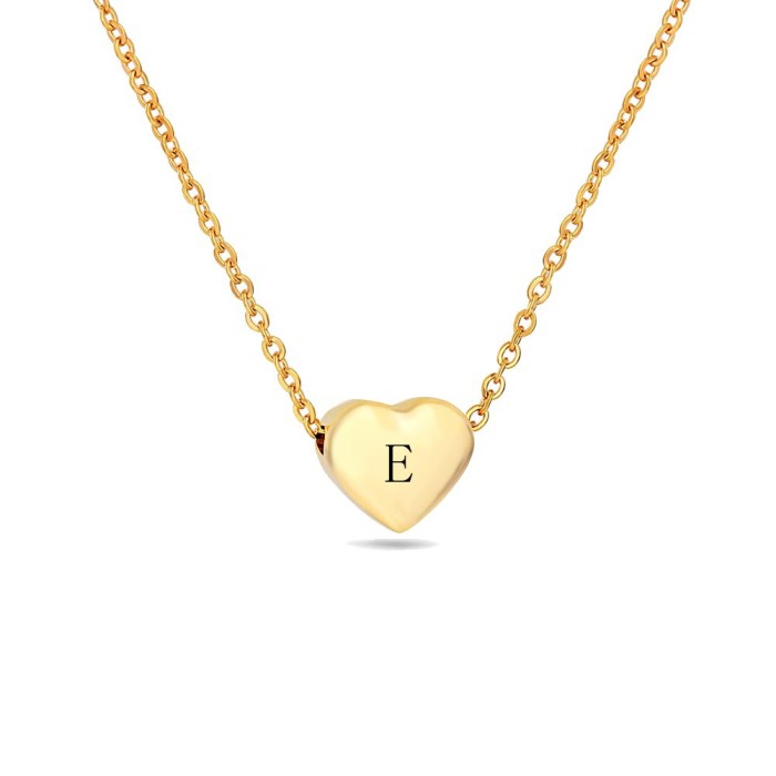 Amazon Wish Hot Sale Stainless Steel Versatile Heart Pendant 26 English Letters Titanium Steel Collarbone Chain Necklace Wholesale
