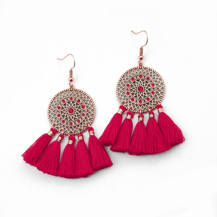 New Fashion Chinese Style Red Versatile Earrings National Trend Retro Festive Tassel Earrings New Year Gift Wholesale