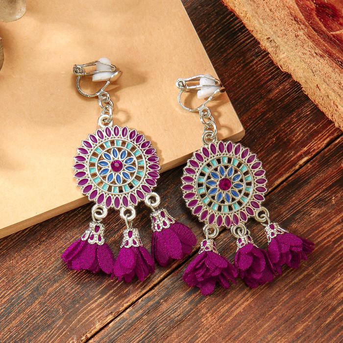 Fashion Chanel Style Handmade Colorful Flower Earrings Ear Clips Bohemian Vacation Style Super Fairy Ancient Style Ha...