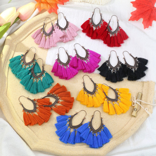 Bohemian Tassel Accessories Vintage Geometric U-Shaped Alloy Retro Earrings Cross-Border Exaggerated Ear Jewelry Wholesale