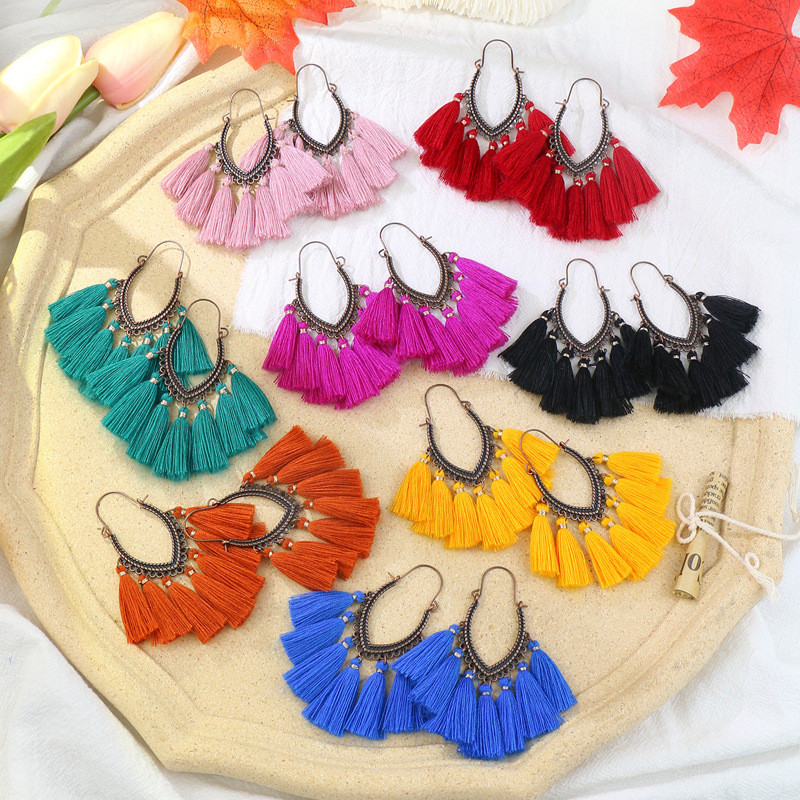 Bohemian Tassel Accessories Vintage Geometric U-Shaped Alloy Retro Earrings Cross-Border Exaggerated Ear Jewelry Wholesale