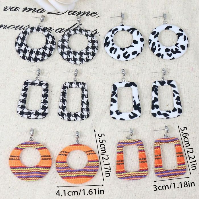 Autumn Winter Fashion Fabric Chanel Style Earrings Creative Personality Retro Houndstooth Cow Stripe Earrings Wholesale