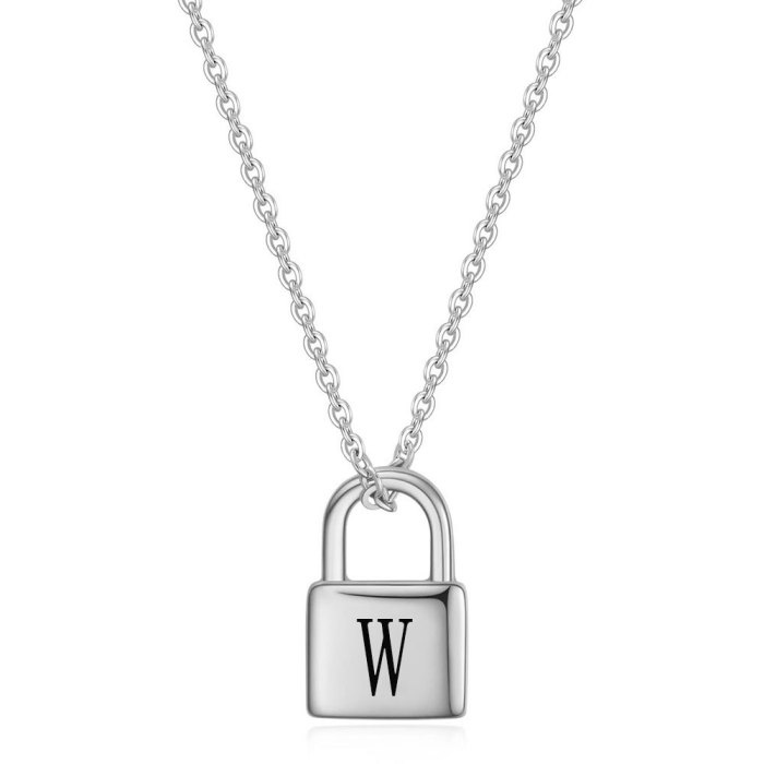 Cross-Border European and American Hot-Selling New Lock Head Casting Necklace Simple Versatile English 26 Letters Titanium Steel Necklace Wholesale