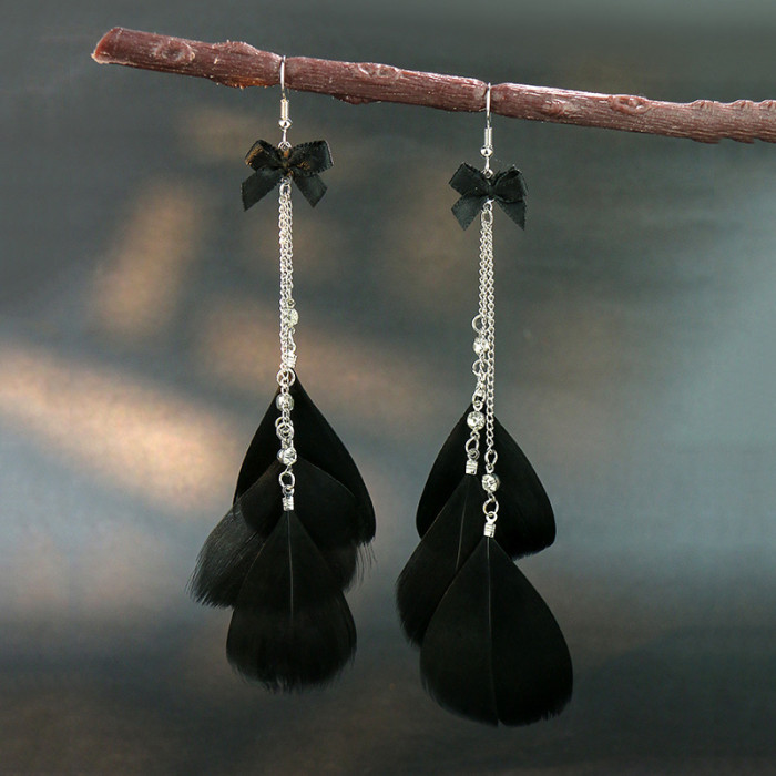 Ethnic Style Super Fairy Retro Long Feather Tassel Earrings Bohemian Vacation Versatile Long Leaf Earrings