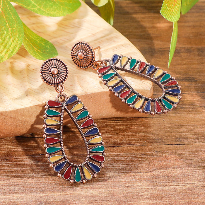 New Hot-Selling Ethnic Vacation Style Colorful Oil Drop Earrings Yunnan Travel Earrings Wholesale Versatile Design Sense