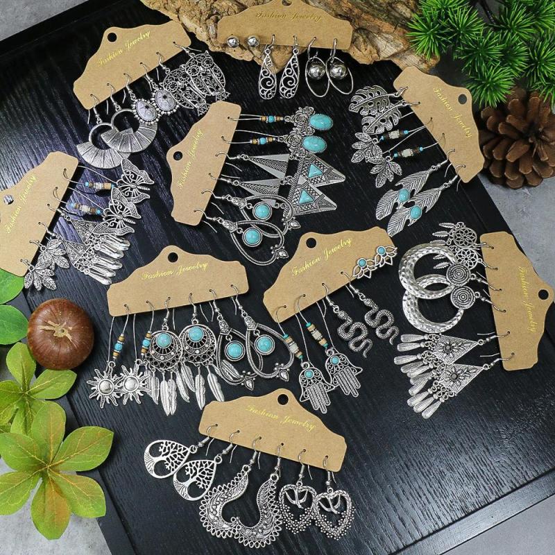 Amazon New European and American Exaggerated Earrings Irregular Silver Butterfly Tassel Earrings Set Women's Ethnic Style Earrings