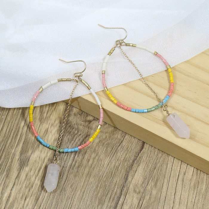 Amazon Personality Exaggerated Circle Double Layer Earrings Set Vintage Round Wooden Beads Colorful Bohemian Ear Clip...