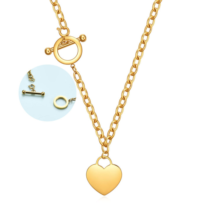 New Hot-Selling Smooth Heart Stainless Steel Couple Necklace Clavicle Chain OT Chain Laser Logo Available for Women