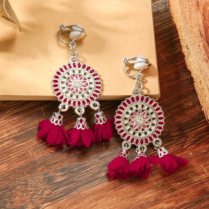 Fashion Chanel Style Handmade Colorful Flower Earrings Ear Clips Bohemian Vacation Style Super Fairy Ancient Style Ha...