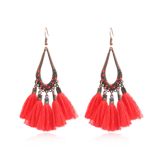 Bohemian Fashion Long Tassel Earrings Personality Retro Water Drop Earrings Exquisite Rice Beads Bridal Accessories W...