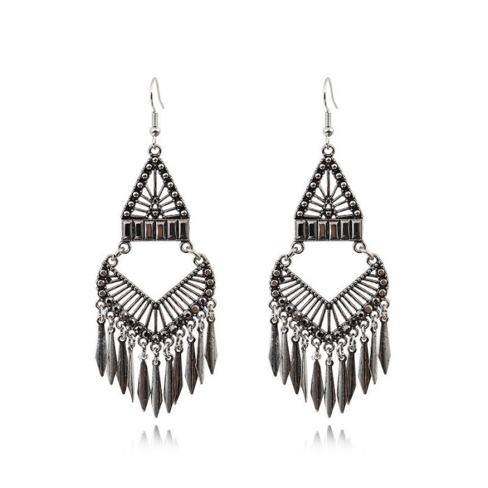 European and American Style Earrings, Alloy with Inlaid Diamonds, Bohemian Tassel Earrings, Gold Color, Unique and Exaggerated Long Drop Earrings