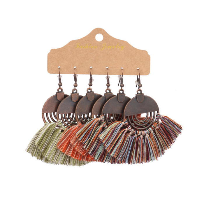 Ethnic Style Colorful Water Drop Tassel Earrings Turquoise Feather Flower Earrings Amazon New Model