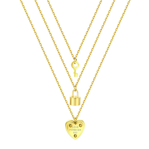 Wish Amazon New Valentine's Day Gift Titanium Steel Heart Lock Ins Multi-layer Stainless Steel Sweater Chain Necklace for Women