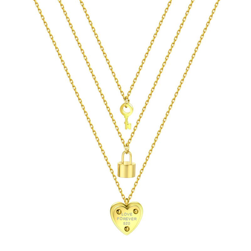 Wish Amazon New Valentine's Day Gift Titanium Steel Heart Lock Ins Multi-layer Stainless Steel Sweater Chain Necklace for Women