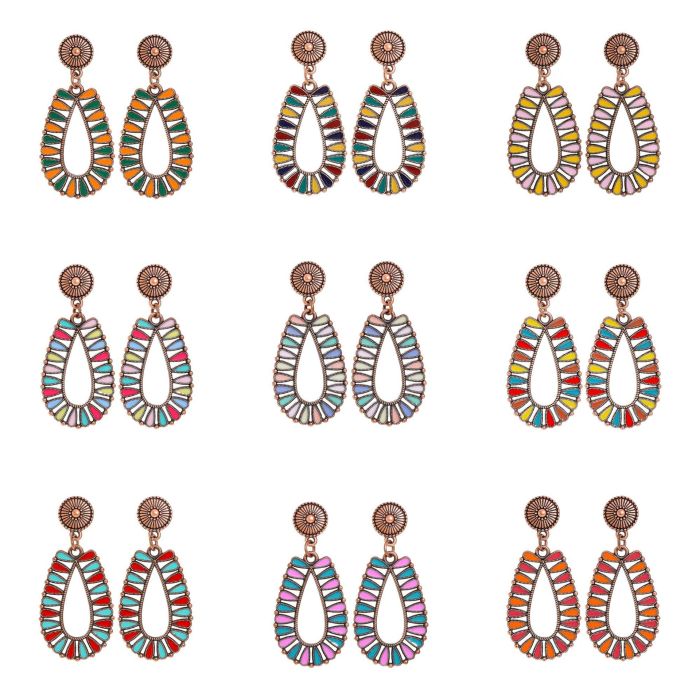 New Hot-Selling Ethnic Vacation Style Colorful Oil Drop Earrings Yunnan Travel Earrings Wholesale Versatile Design Sense