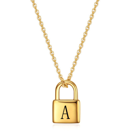 European and American Hot-Selling New 18K Gold Lock Necklace Simple Versatile English 26 Letters Stainless Steel Necklace Wholesale