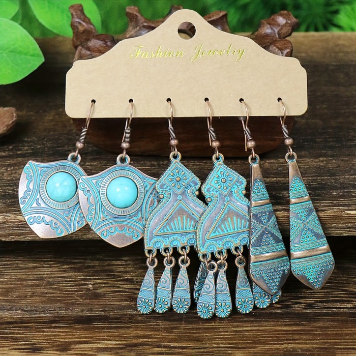 Amazon New Wholesale Hot Selling Retro Ethnic Style Earring Set Geometric Hoop Chain Earrings, Jewelry Sets