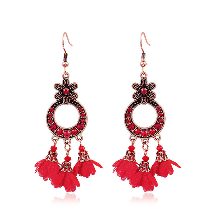 New Year Bohemian Red Earrings New Chinese Style Festive Retro Tassel Earrings Dream Catcher Earrings Jewelry