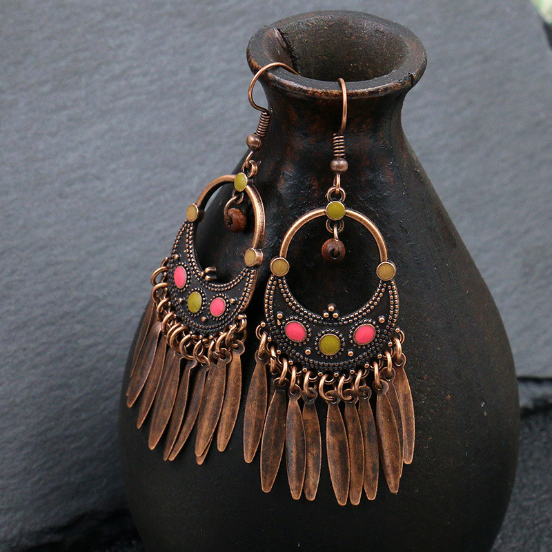 Vintage Tassel European and American Style Earrings for Women, Palace Style Long Pointed Diamond Earrings, Cross-Border Personality Oil Drop Slimming Tassel Earrings