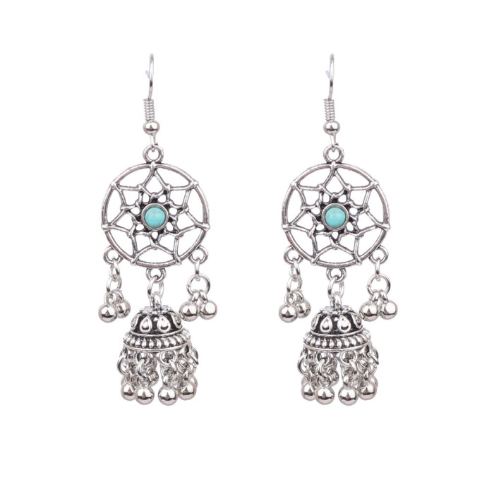 Tibetan Silver Vintage Earrings Style Rice Beads Bell Tassel Long Drop Statement Exaggerated Earrings New Model