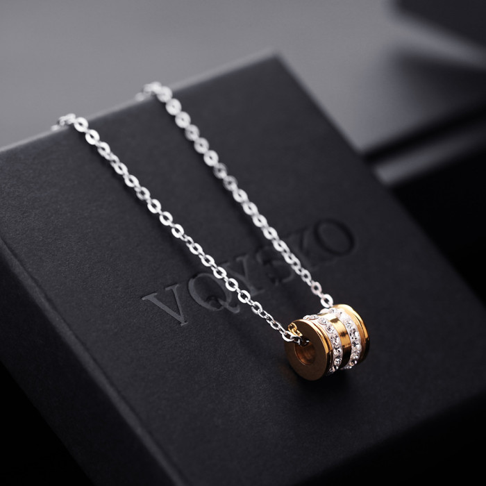 INS New Fashion Stone-Studded Unisex Personality 11MM Round Double Row Stone-Studded Collarbone Chain Stainless S...