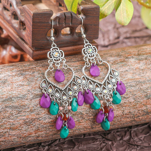 Yunnan Travel Hot Sale Long Elegant Tassel Earrings Bohemian Vacation Style Vintage Hollow Earrings Wholesale