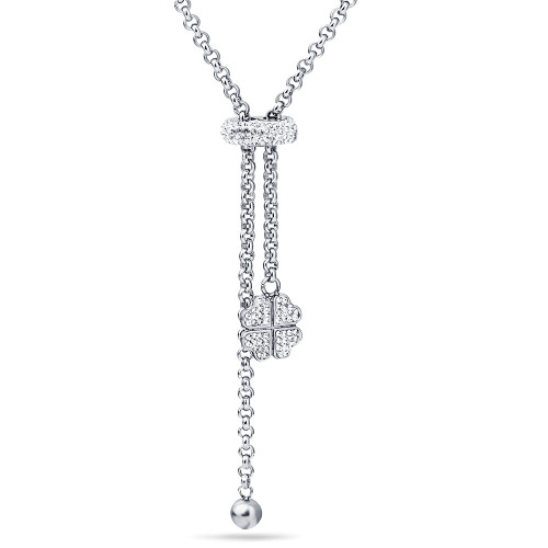European and American INS Fashion Heart-shaped Splicing Lucky Clover Titanium Steel Adjustable Necklace with Inlaid Diamonds Stainless Steel Sweater Chain Wholesale
