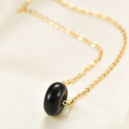 European and American Fashion Stainless Steel Necklace 7MM Matte Natural Stone Round Pendant Collarbone Chain Necklace for Women Versatile Wholesale