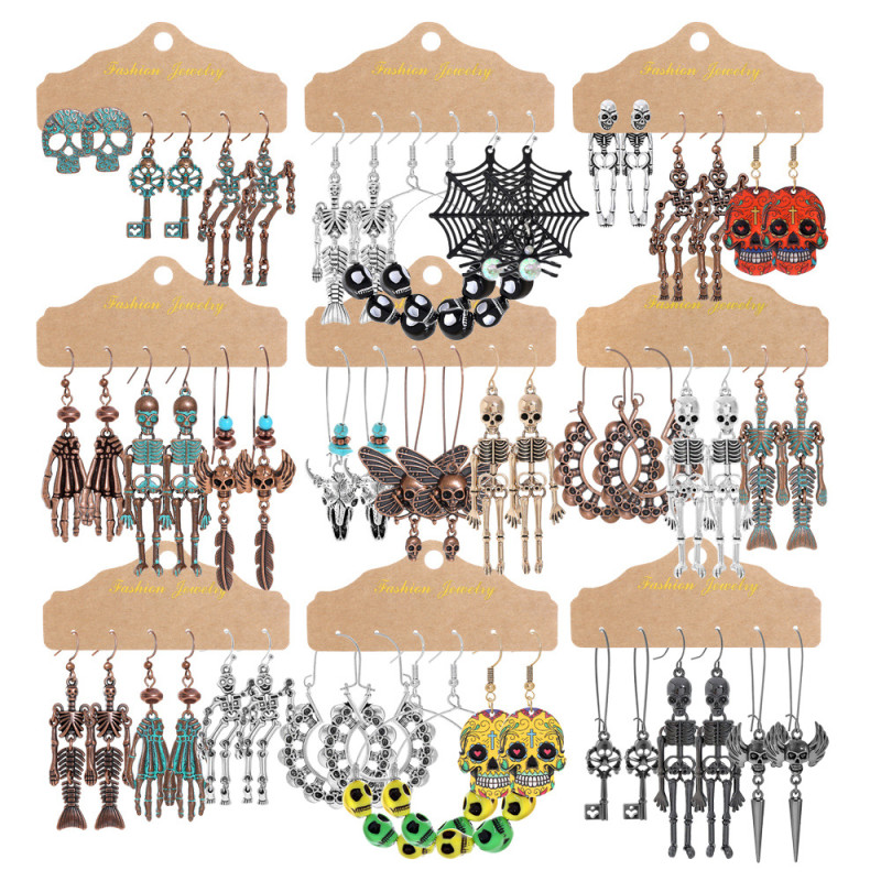 European and American Hot-Selling Halloween Accessories Earring Set Dark Retro Horror Skull Ghost Hand Spider Earrings Wholesale