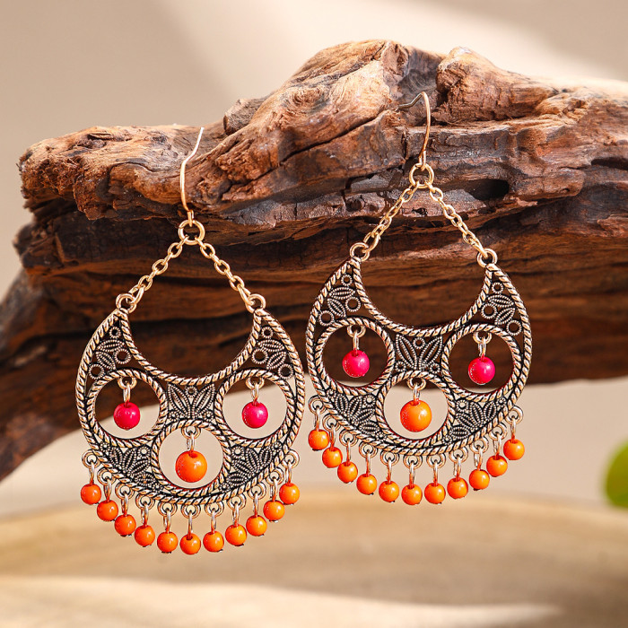 Wholesale Bohemian Style Round Bell Tassel Earrings Fashion Versatile Retro Ethnic Style Drop Earrings