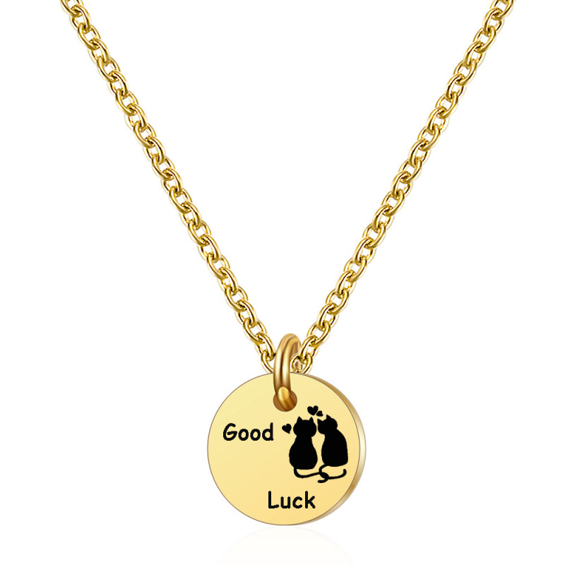 European and American Cross-Border New Valentine's Day Gift 18K Gold Collarbone Chain Stainless Steel Good Luck Round Pendant Necklace Wholesale