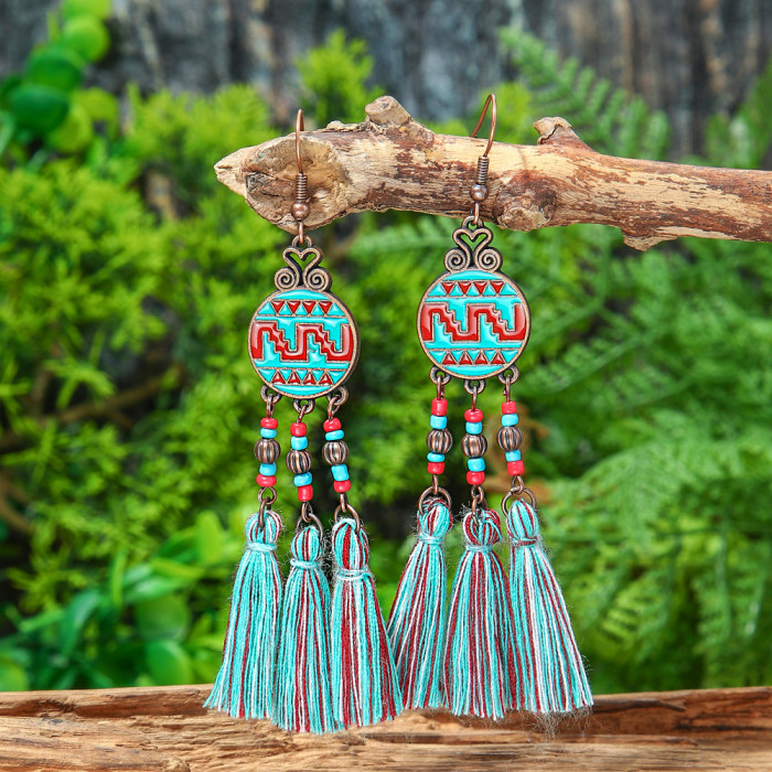 Original Design Handmade Woven Tassel Earrings Bohemian Bestsellers Vintage Long Vacation Earrings