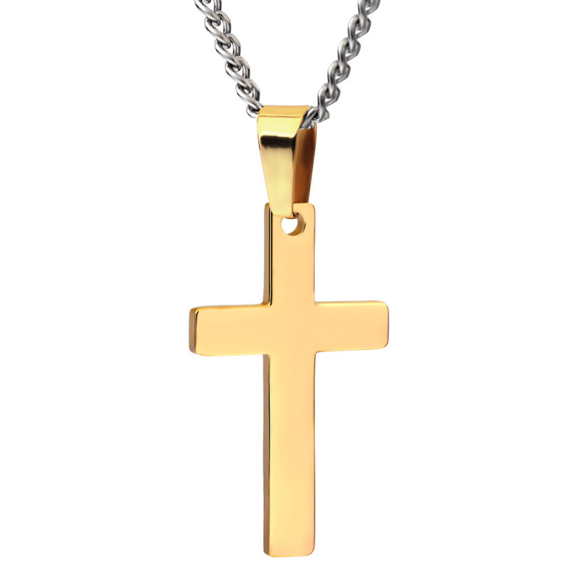 European and American Amazon Hot Sale New Fashion Simple Glossy Three-Color Cross Laser Logo Titanium Steel Necklace for Women