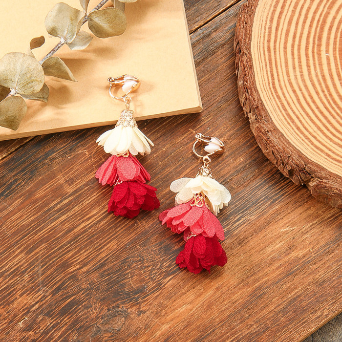 Fashion Chanel Style Handmade Colorful Flower Earrings Ear Clips Bohemian Vacation Style Super Fairy Ancient Style Ha...