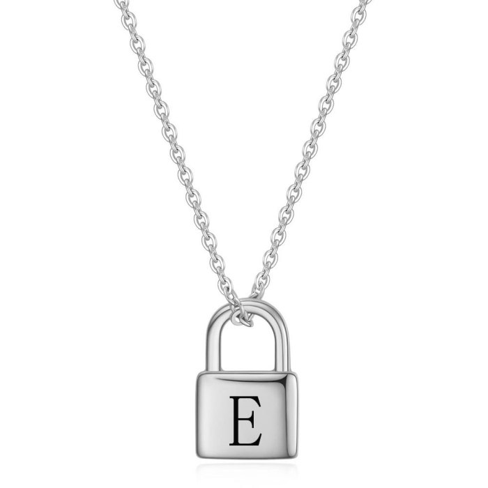 Cross-Border European and American Hot-Selling New Lock Head Casting Necklace Simple Versatile English 26 Letters Titanium Steel Necklace Wholesale