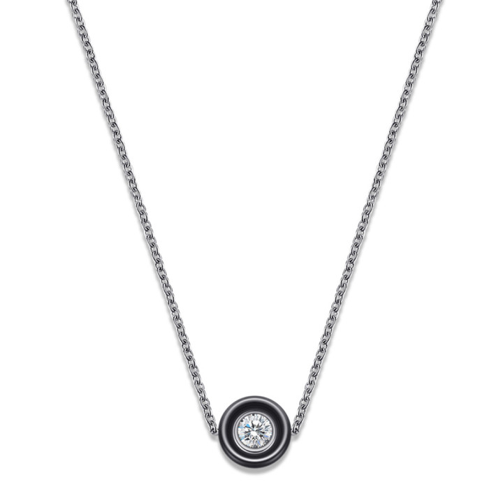 Amazon Wish New European and American 8.7MM Round Zircon Fashionable Necklace Black and White Ceramic Pendant Necklace