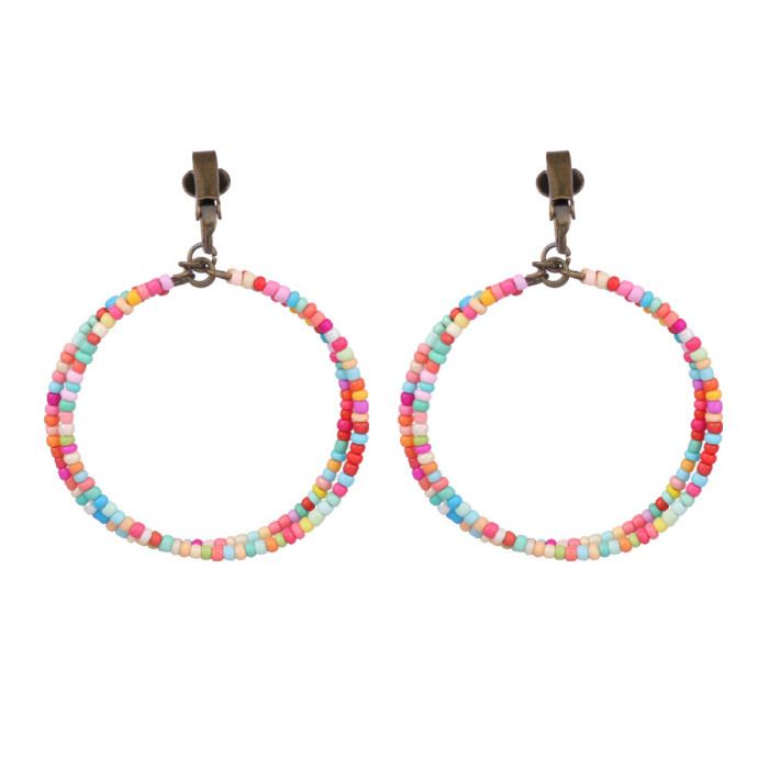 Amazon Personality Exaggerated Circle Double Layer Earrings Set Vintage Round Wooden Beads Colorful Bohemian Ear Clip...