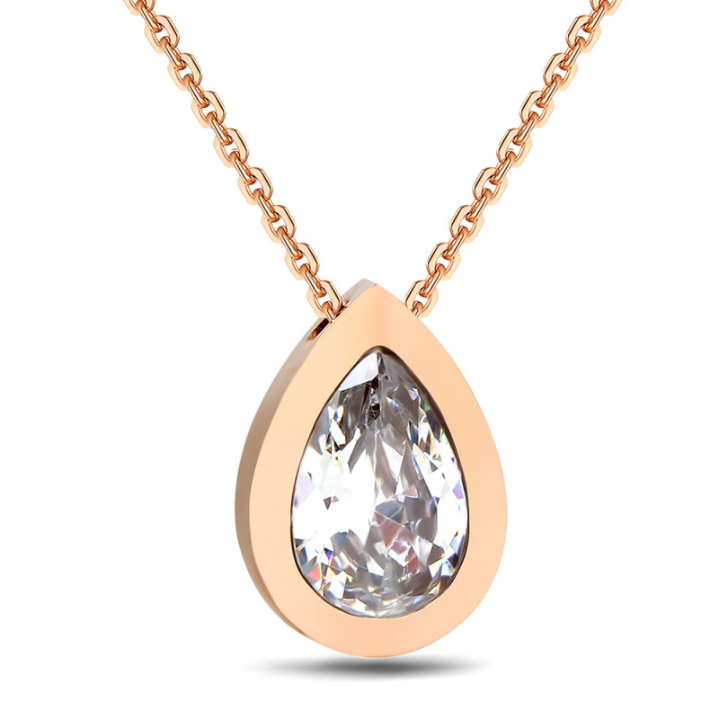 Korean Style Dongdaemun New Fashion Water Drop Shaped Personality Pendant Titanium Steel Inlaid Zircon Necklace for Women Rose Gold Collarbone Chain
