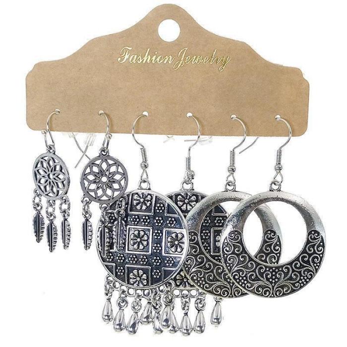 Amazon Hot Sale Bohemian Earrings Vintage Ethnic Hollow Tassel Bead Circle Earrings