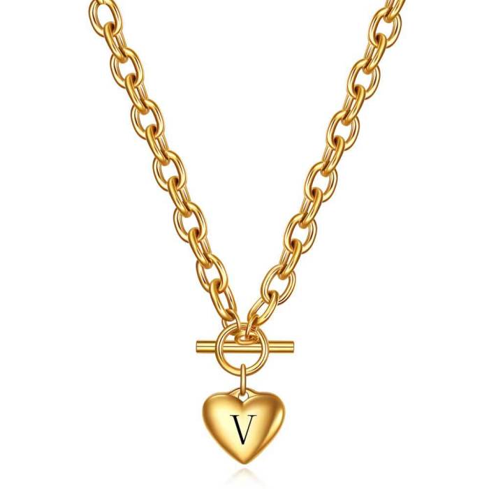 Hot Sale 18K Gold Plated Roman Numeral Heart OT Necklace Titanium Steel Stainless Steel Heart Pendant Necklace