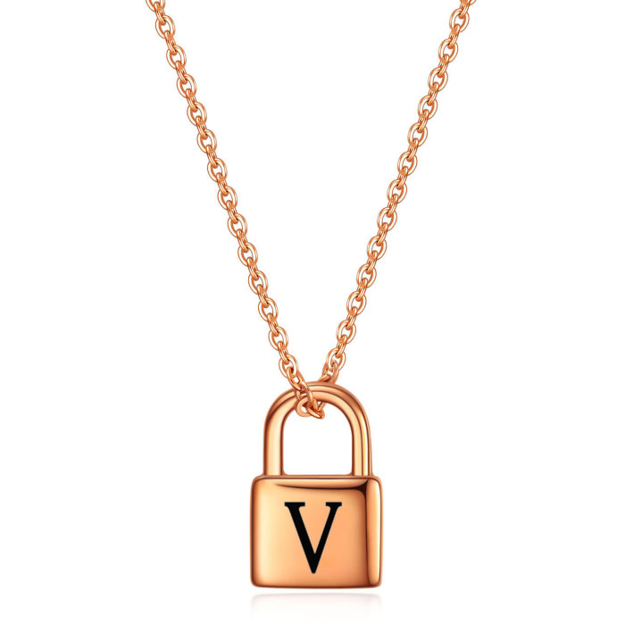 European and American Cross-Border Hot Sale 19MM Lock Head Lock Shape Personality Titanium Steel Versatile Roman Numeral Stainless Steel Necklace Wholesale